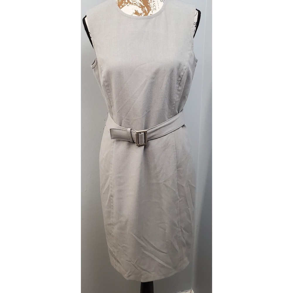 Calvin Klein Sheath Dress Womens 4 Gray Sleeveless Belted Career Business